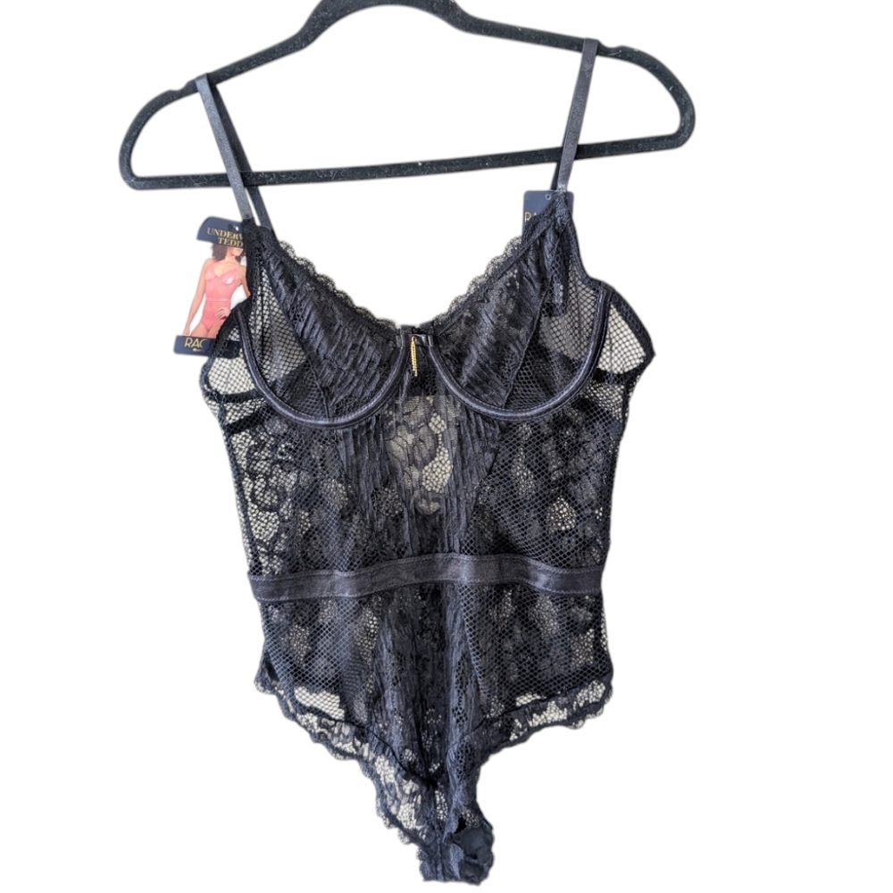 Rachel Roy Bodysuit 1X Black Lace Sheer Underwire One Piece Lingerie New w Tags